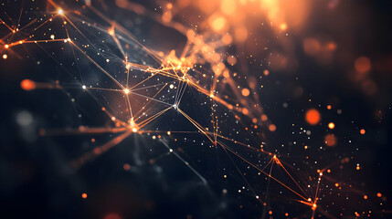 Fototapeta premium Abstract network, glowing nodes, dark background, futuristic concept