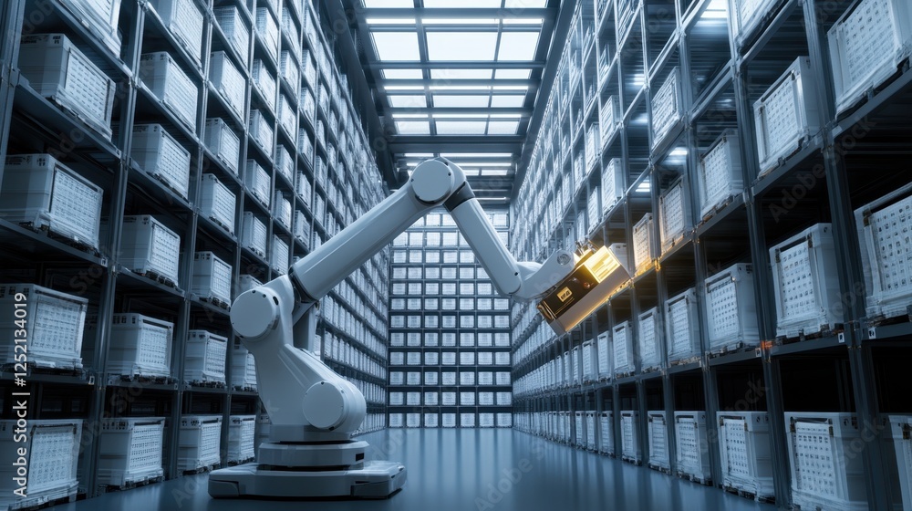 Poster a fully automated robotic picking and packing system in an e-commerce warehouse.