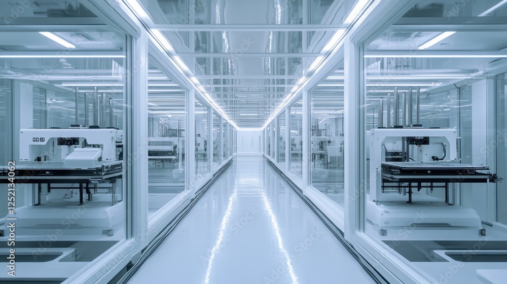Aufkleber a futuristic additive manufacturing lab with multiple d printers in action.