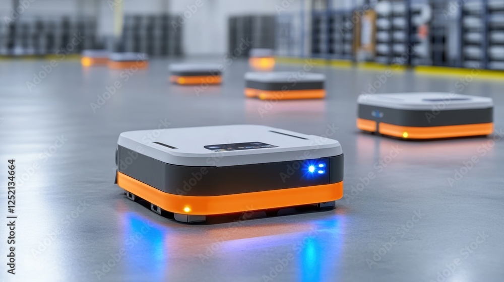 Aufkleber a futuristic robotic sorting system in an automated industrial facility.