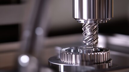 A gear being precisely cut using a subtractive manufacturing process.