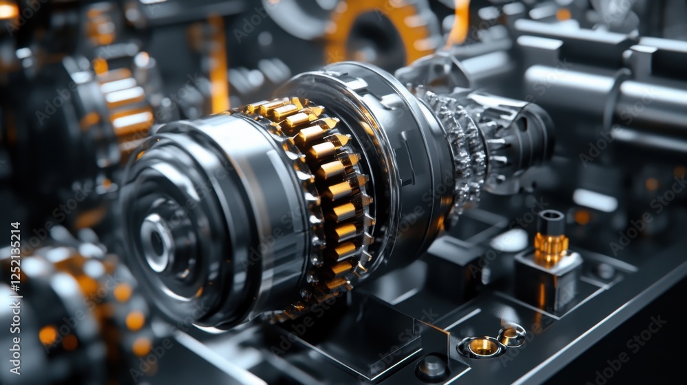 Poster a high-speed hybrid machine optimizing production with real-time adjustments.