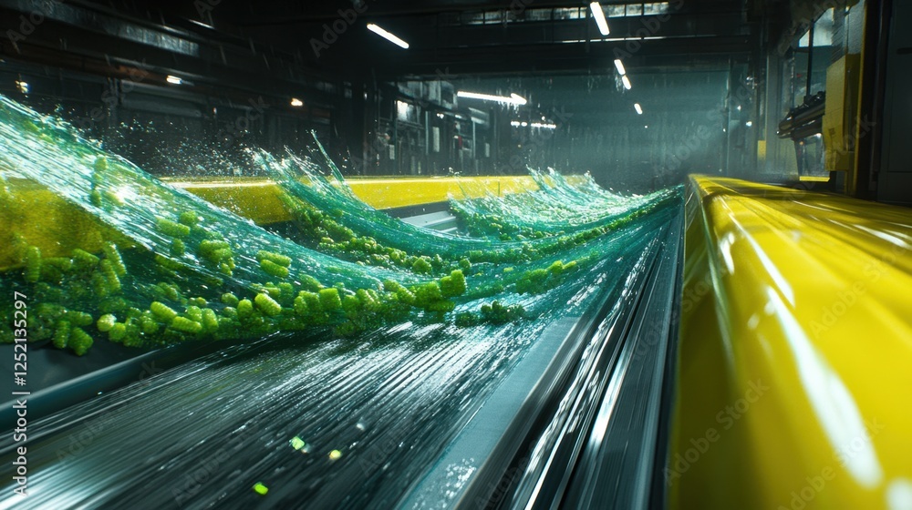 Poster a high-speed industrial sorting machine separating defective products.