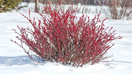 Red twig dogwood winter snow landscape garden