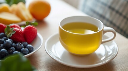 Refreshing Morning: Tea Cup with Berries and Orange for Healthy Start