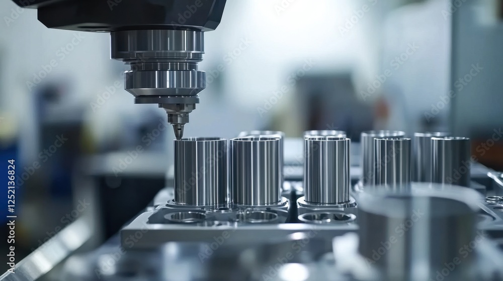 Aufkleber a milling machine working on a high-performance automotive engine block.