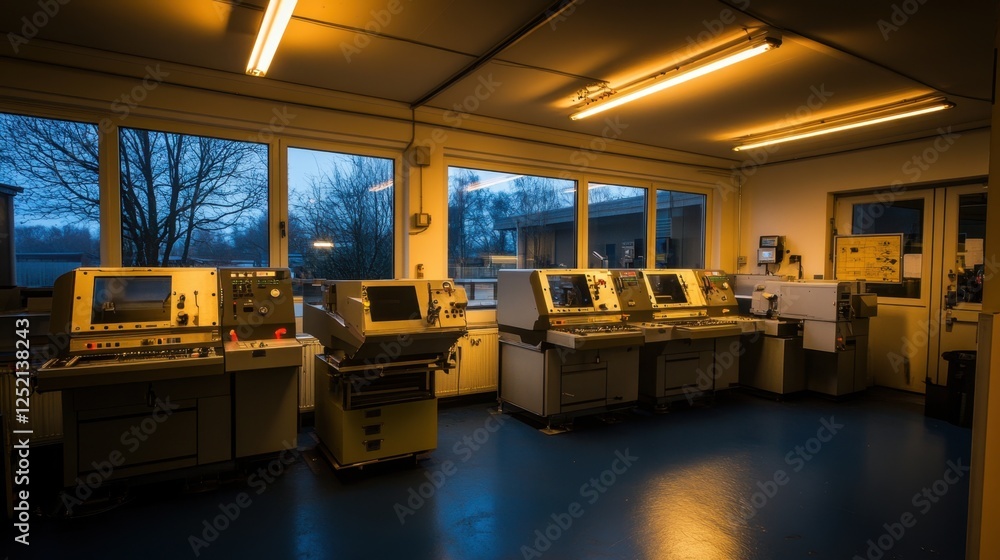 Aufkleber a precision engineering factory with cnc machines shaping metal components.