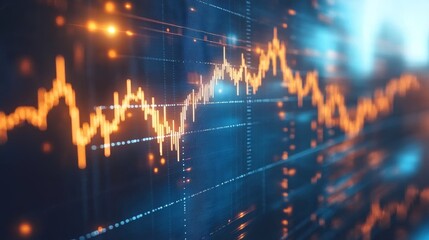 Data visualization of stock market trends showcasing fluctuating prices and trading volume over time