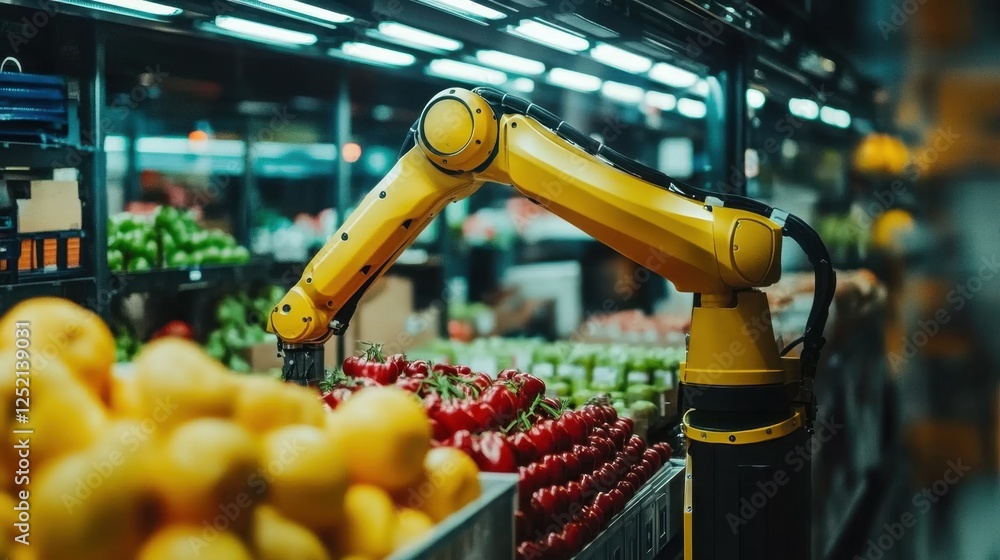 Poster a robotic arm adjusting to different product types in real-time.