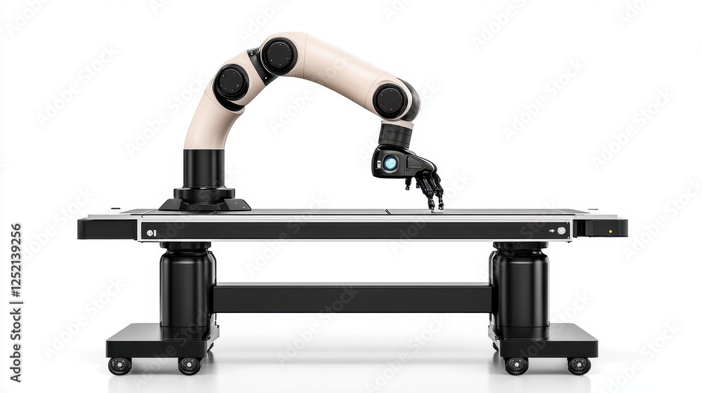 Poster a robotic assembly line optimized for flexible manufacturing workflows.
