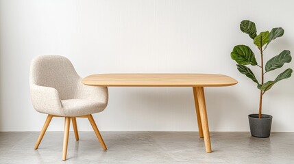 Minimalist home office chair, table, plant