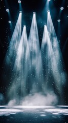  Grand Stage with Multiple Spotlights and Floating Dust Particles. Copy space. Generative AI
