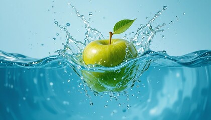 Refreshing Green Apple Splashing into Crystal Clear Water