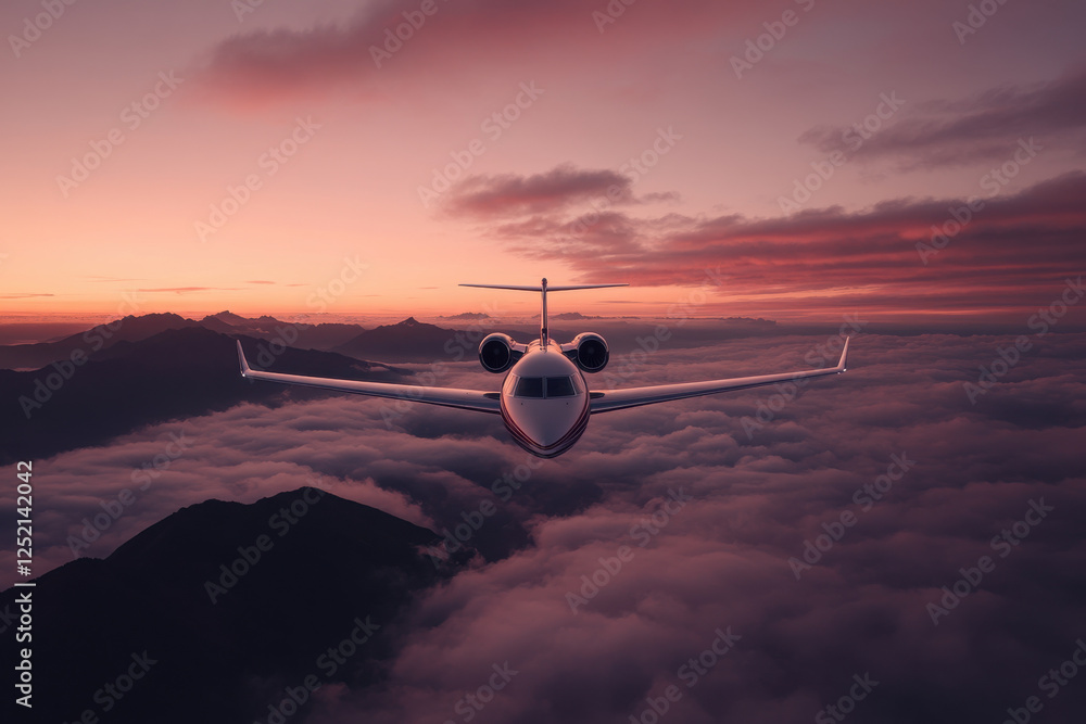 Poster the plane is the only object in the image, and it is flying low to the ground
