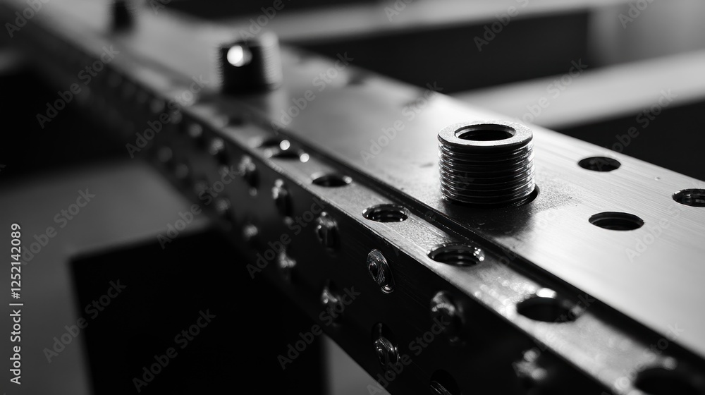 Poster close-up of a metallic structure with a threaded component.