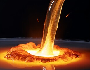 Pouring Glowing Lava-Like Liquid into a Pool on a Black Background