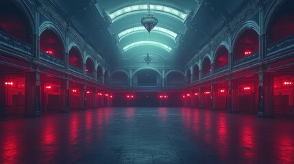 Fototapeta premium Eerie Grandeur: A Digital Rendering of an Abandoned Ballroom