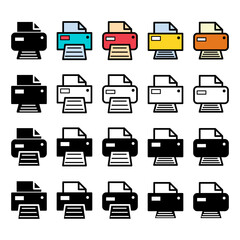 Set of Printer document web icon, printout machine technology flat sign vector illustration .