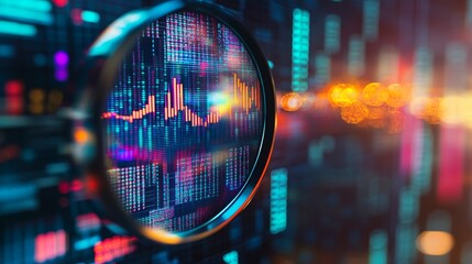 Data visualization with sound wave patterns and vivid digital colors in an abstract setting