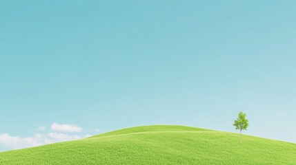 Lush Green Hills Under a Bright Sunny Sky with a Single Tree for Nature Lovers and Scenic Landscapes