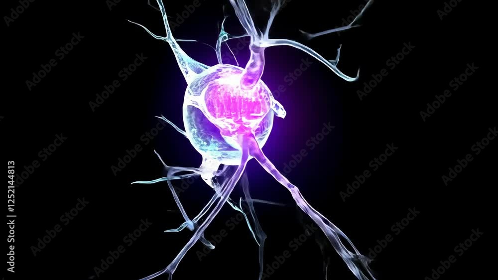 Poster colorful neuron cell illuminated with intricate details representing brain activity and neural conne