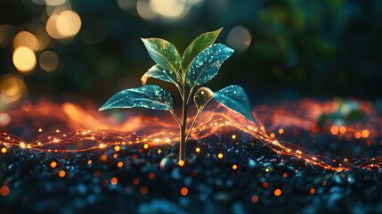 Holographic universe forming around a seedling plant in waves and particles with colorful vibration frequency
