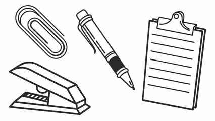 Simple Line Art Illustration of Essential Office Supplies