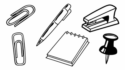 Simple Black and White Illustration of Office Supplies