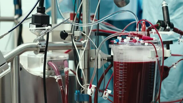Blood circulation machine in the operating room used during heart surgery. Concept: innovative medical technologies ensuring life support and successful heart surgeries.