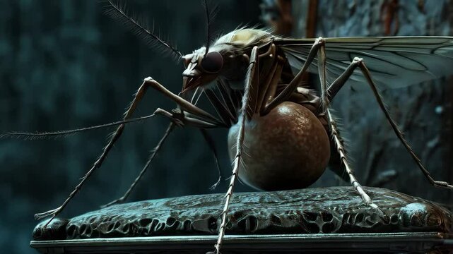 The Mosquito King is on the throne after the season.
A giant mosquito, looking like a creepy fantasy Creature, sits on a throne with gloomyGothic patterns. A huge, well-fed mosquito