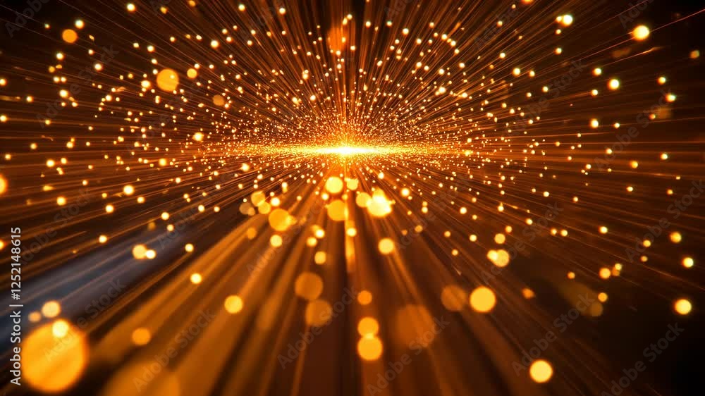 Poster golden rays of light burst forth from a central point, creating a dazzling effect in a dark space