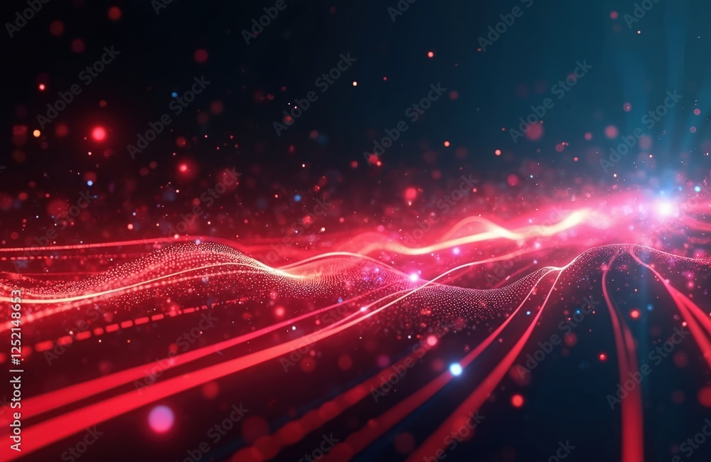 Aufkleber abstract futuristic background with red glowing neon moving high speed wave lines, bokeh lights. dat