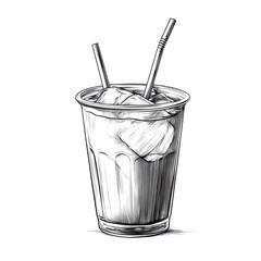 Hand-drawn sketch of a takeaway iced beverage