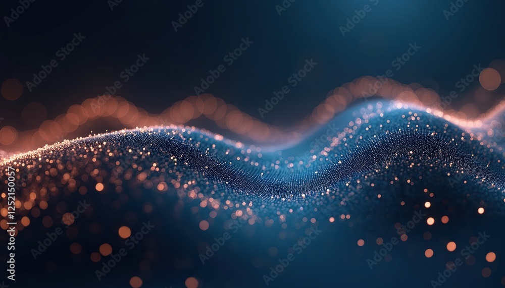 Aufkleber tech background featuring depth of field, blue colors. wave of small dots represents digital data, s