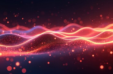 Fototapeta premium Abstract futuristic background with pink, red glowing neon wave lines, bokeh lights. Data transfer concept, fantastic design wallpaper. Great for presentation template or modern tech banner.