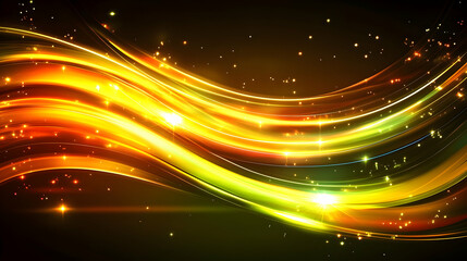 Obraz premium Golden light waves, abstract background, sparkling design, website banner