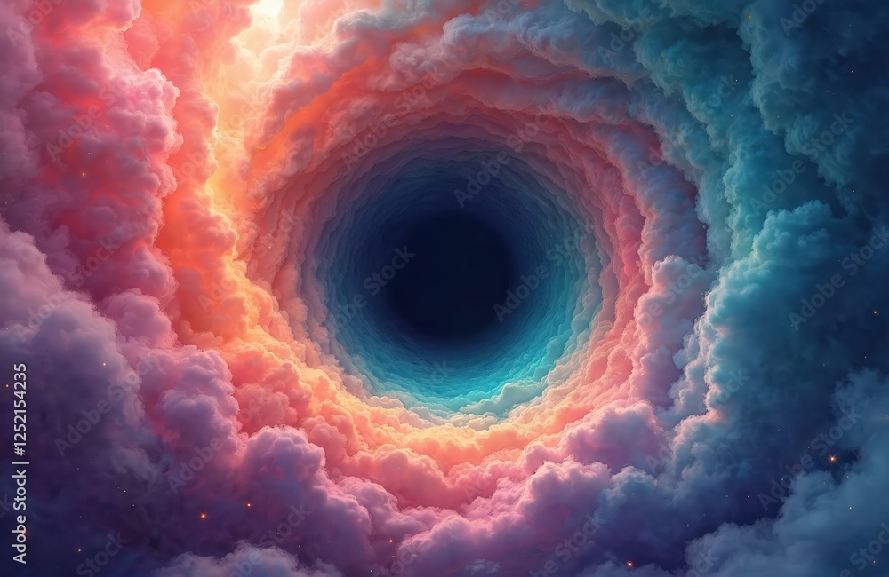 Poster illustration of fantasy magical space portal to another dimension. abstract tunnel vortex of colorfu