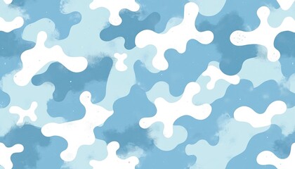Seamless light blue camouflage pattern. Rough abstract paintball camo background texture. Playful design for boys clothing wallpaper, nursery paper, baby shower, wrapping paper or textile print.