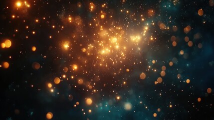 Golden cosmic dust, dark space, bokeh, overlay