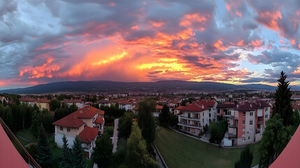 Fototapeta premium Panoramic sunset over residential area