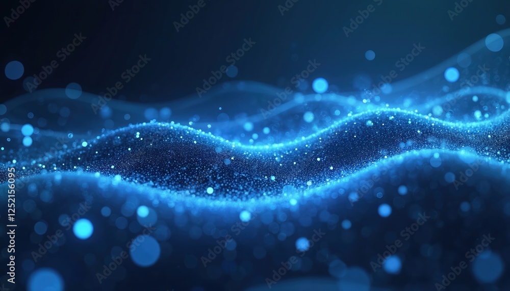 Poster abstract futuristic backdrop with blue glowing particle waves. modern tech design evokes cyberspace,
