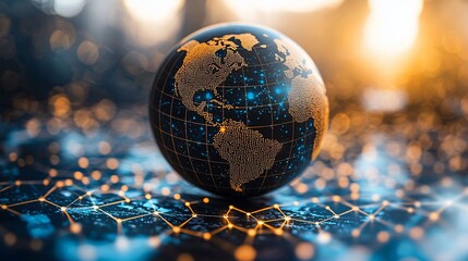 Digital globe on a network, global connections, abstract background, world map, use for global communication, technology