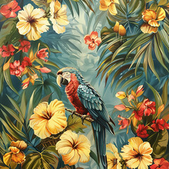 seamless pattern with bird and flowers