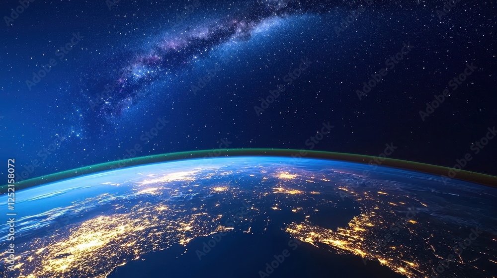 Wall mural view of earth from space captured in high resolution with clouds and blue oceans visible