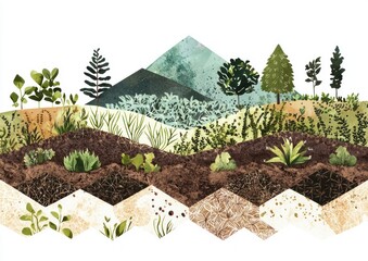 Poster showcasing the stages soil health improvement using geometric patterns