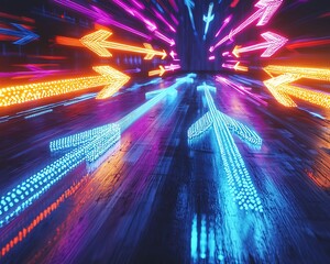 Dynamic glowing arrows interlinked to represent strategic business plans