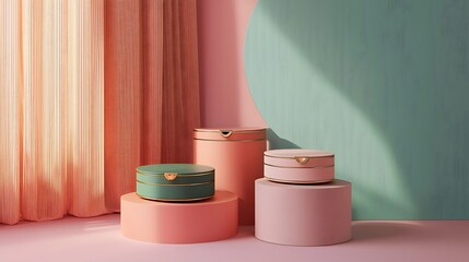 Geometric interpretation vintage jewelry boxes in soft tones