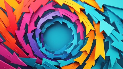 A vibrant spiral made geometric arrows illustrating innovation in the workplace