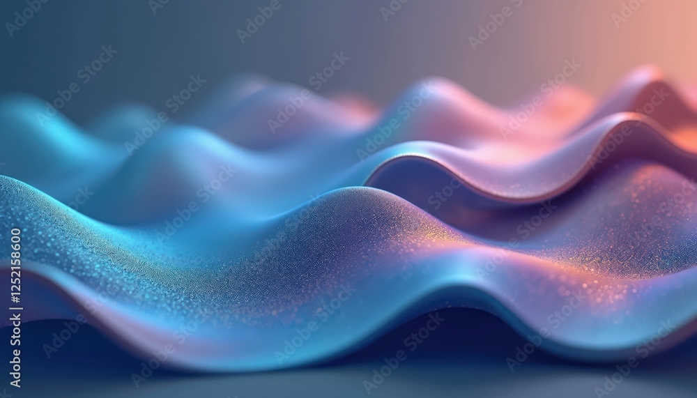 Poster abstract 3d rendering wavy background in blue, pink and purple colors. smooth shiny surface with blu