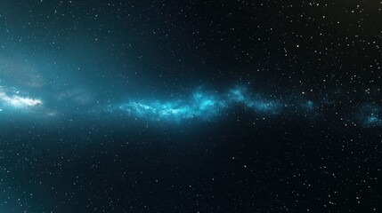 Dark blue sky filled with stars and a bright blue nebula in the night sky